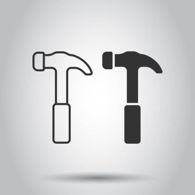 Düz stil çekiç simgesi. Beyaz izole edilmiş arka planda iş aracı vektör illüstrasyonu. Tamir ekipmanı iş konsepti.