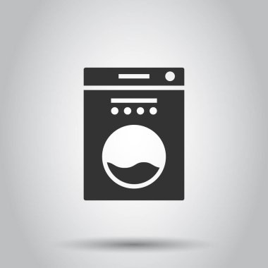 Çamaşır makinesi simgesi düz stil. Beyaz izole arkaplanda çamaşır makinesi çizimi. Çamaşır işi konsepti.