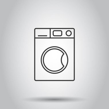 Çamaşır makinesi simgesi düz stil. Beyaz izole arkaplanda çamaşır makinesi çizimi. Çamaşır işi konsepti.