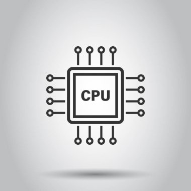 Bilgisayar işlemcisi simgesi düz stil. Beyaz izole edilmiş arka planda devre panosu vektör çizimi. Anakart çipi iş konsepti.