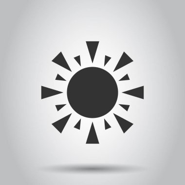 Düz bir güneş simgesi. Beyaz izole arkaplanda güneş ışığı vektör çizimi. Günışığı iş konsepti.