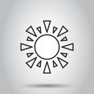 Düz bir güneş simgesi. Beyaz izole arkaplanda güneş ışığı vektör çizimi. Günışığı iş konsepti.