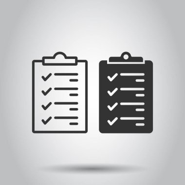 Düz biçimli belge kontrol listesi simgesi. Beyaz izole edilmiş arka planda vektör illüstrasyonunu rapor et. Kağıt sayfası iş konsepti.