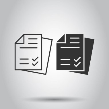 Düz biçimli belge kontrol listesi simgesi. Beyaz izole edilmiş arka planda vektör illüstrasyonunu rapor et. Kağıt sayfası iş konsepti.