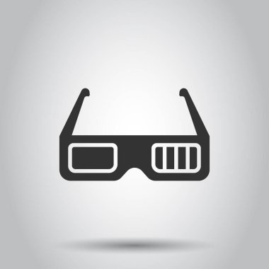 Düz stil bir film ikonu. Beyaz izole edilmiş arka planda film vektörü çizimi. 3D gözlük iş konsepti.