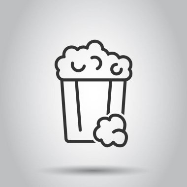 Düz stil bir film ikonu. Beyaz izole edilmiş arka planda patlamış mısır vektör çizimi. Patlamış mısır kovası iş kavramı.