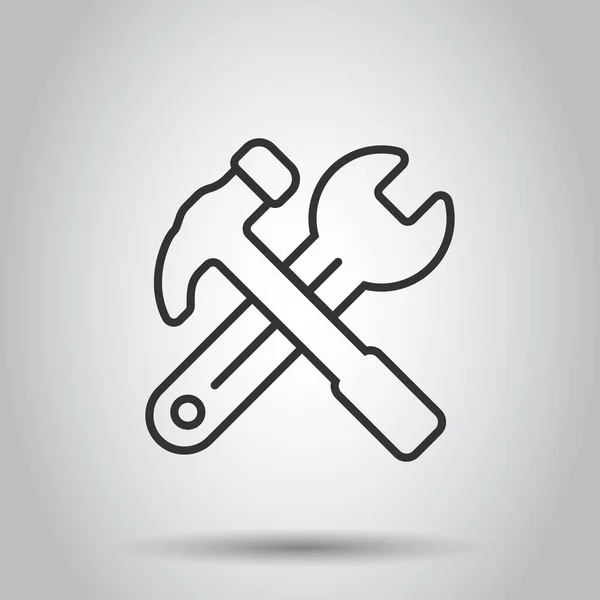 Hammer Wrench Icon Flat Style Work Instrument Vector Illustration White — Stock Vector