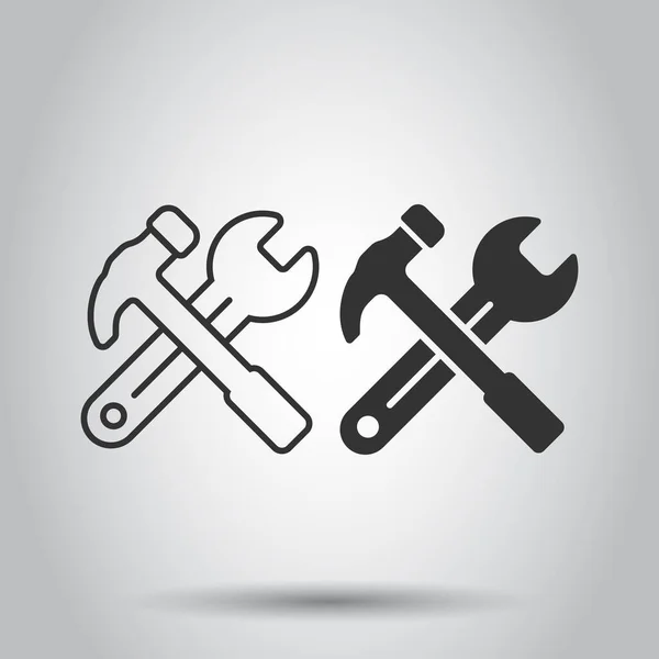 Hammer Wrench Icon Flat Style Work Instrument Vector Illustration White — Stock Vector