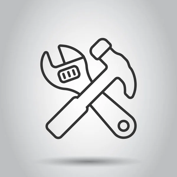 Hammer Wrench Icon Flat Style Work Instrument Vector Illustration White — Stock Vector