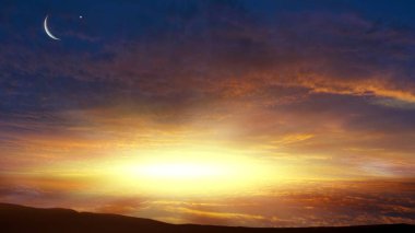  yeni ay. Dua zamanı. Cömert ramazan. Mübarek arka plan. Parlak gün batımı. Parlak gün batımı. Gün batımı veya gündoğumu bulutlu. Karanlık gökyüzü ışık. güzel bulut. Dramatik doğa arka plan . 