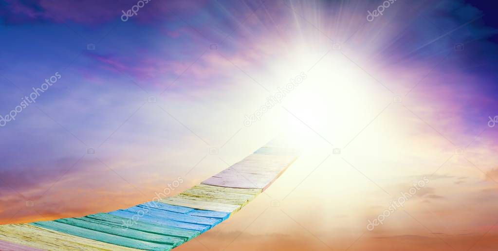 Way to sky . Stairway to heaven .  Way to God .  bright light from heaven .  Religious background  . Beautiful sky . Sunrise . Light from sky . solar explosion 