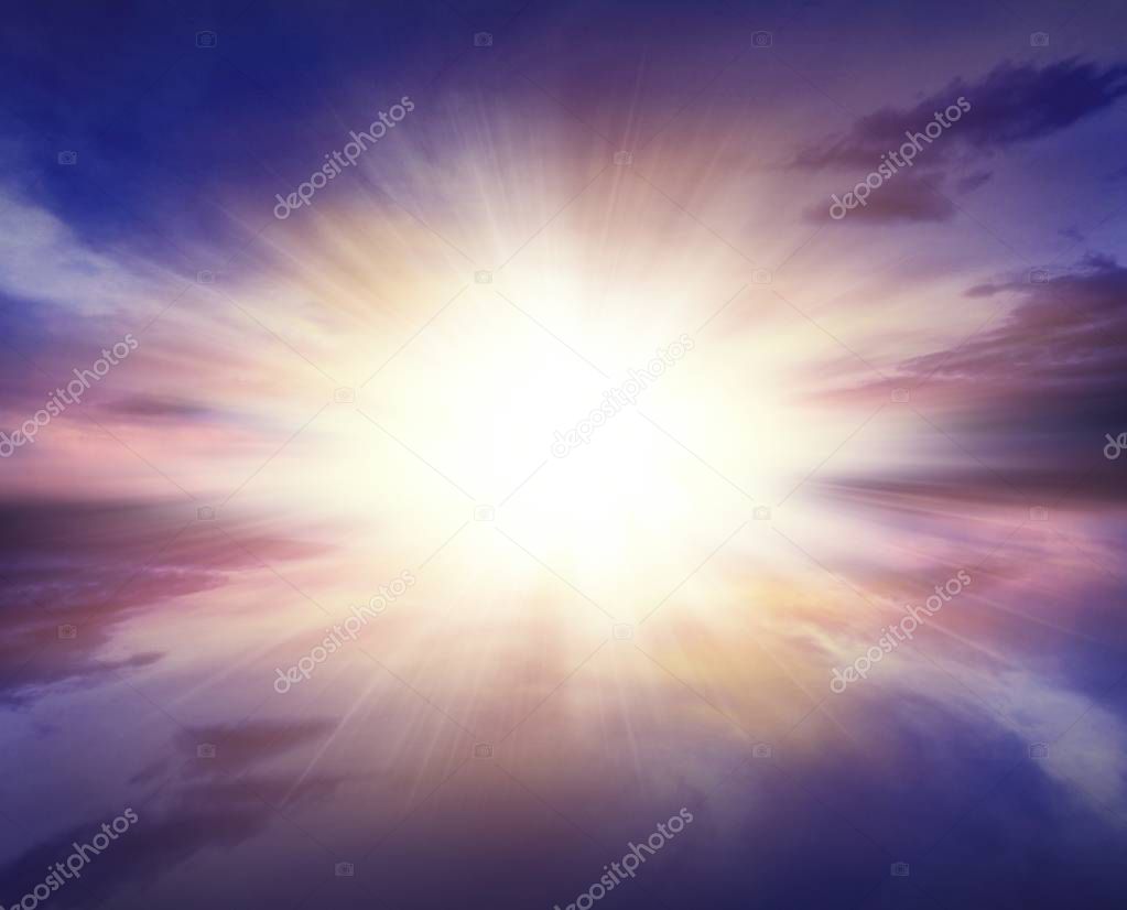 Dramatic nature background .  Sunset or sunrise with clouds, light rays and other atmospheric effect . Light from sky . Religion background . 