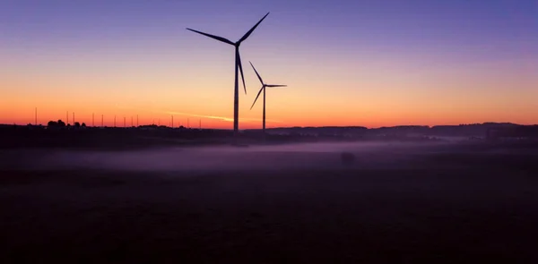 Moinho Vento Sunset Exploração Turbinas Eólicas — Fotografia de Stock