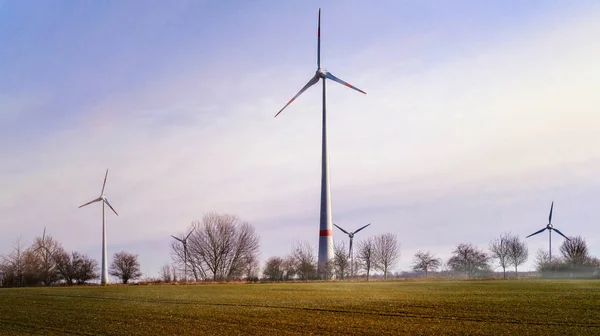 Windmill Sunset Wind Turbines Farm Wind Energy Cloudy Weather — Stock Photo, Image