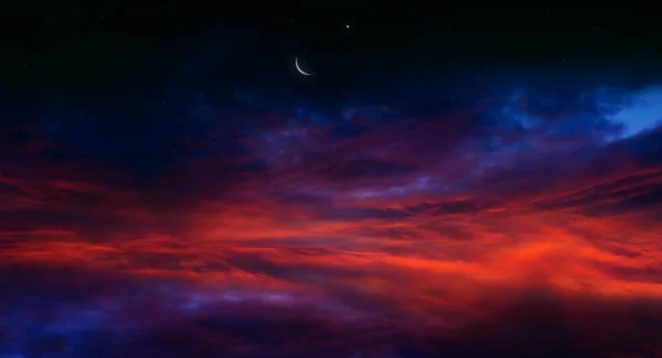Свет Неба Религиозное Прошлое Небо Ночью Звездами Новолуние Фон Рамадана — стоковое фото