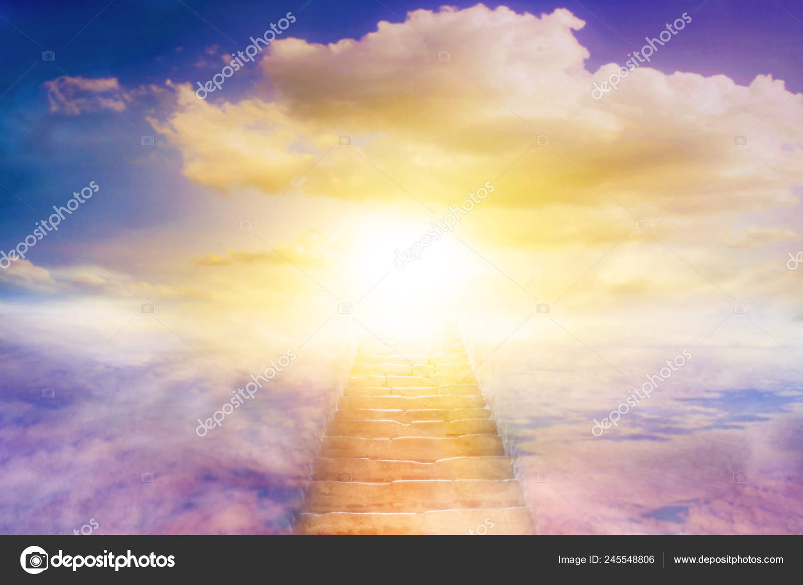 Cloud stairway to Heaven. Stairs in sky. Concept Religion