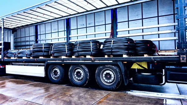 Dort Befindet Sich Eine Verladung Auf Den Lkw Anhänger Konzept — Stockfoto