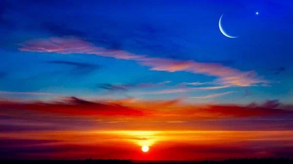 Luna Nueva Hora Rezar Generoso Ramadán Fondo Mubarak Una Decadencia — Foto de Stock