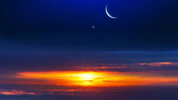 新月祈祷的时间 慷慨的斋月 穆巴拉克背景 随云的减少或升起 — 图库照片