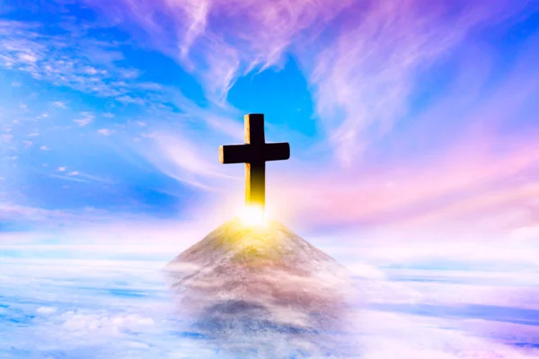 Cross Top Mountain Conceptual Cross Religion Shape — Stock Photo, Image