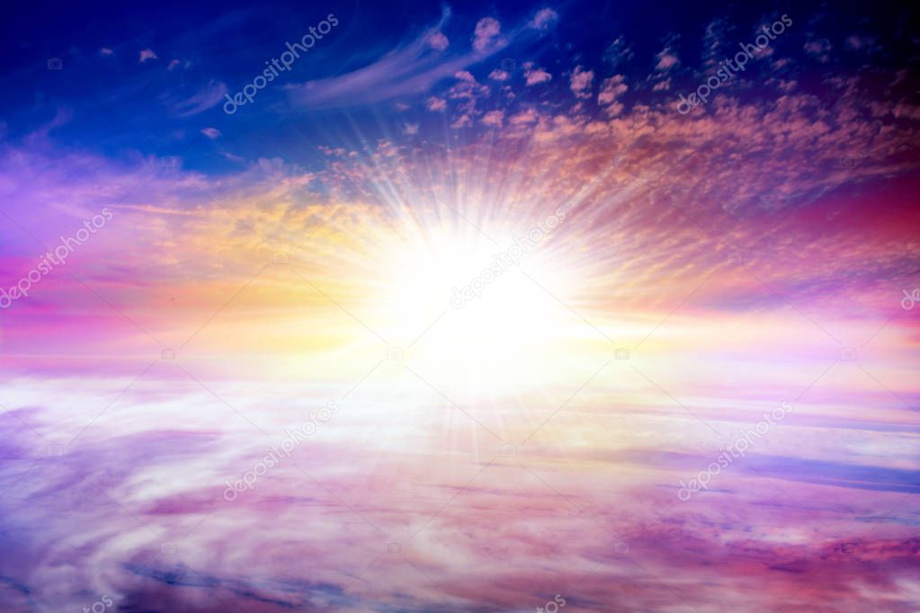 Abstract big explosion . Light from sky . Religion background . beautiful cloud . background sky at sunset and dawn