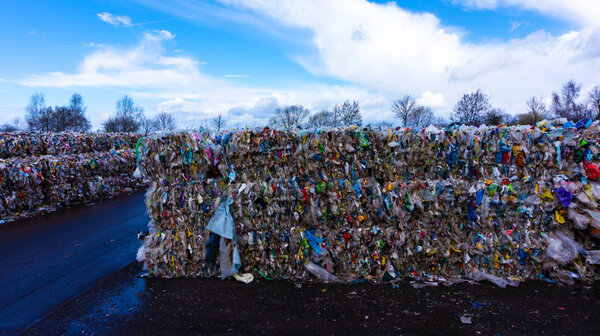 Garbage inside a processing plant . Recycle, overview of refuse 