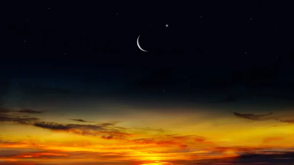 Свет Неба Религиозное Прошлое Небо Ночью Звездами Новолуние Фон Рамадана — стоковое фото