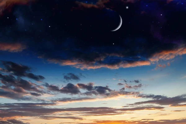 New Moon Religion Background Sky Night Stars Ramadan Background Prayer — Stock Photo, Image