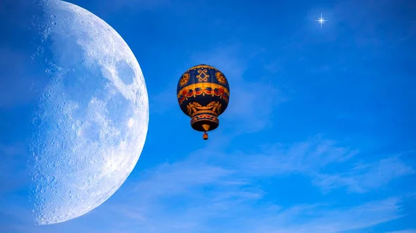 Full Moon Blue Sky Super Moon Balloon Flight Romance Light — Stock Photo, Image