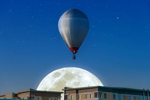 Balloon Flies Next Parachute Flight Moon — Stock Photo, Image
