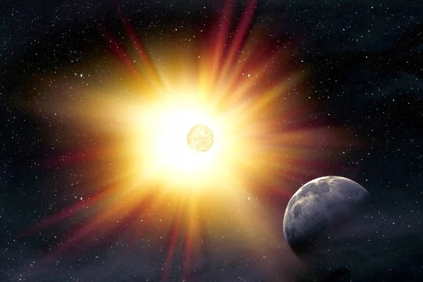 Сонце Місяць Космосі Яскраве Світло Зірки Зображення — стокове фото