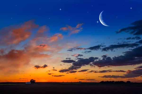 Nouvelle Lune Temps Prière Généreux Ramadan Coucher Soleil Dans Les — Photo