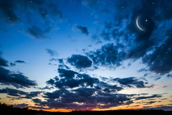 Fond Ramadan Avec Ciel Croissant Couchant Belle Aube Matin — Photo