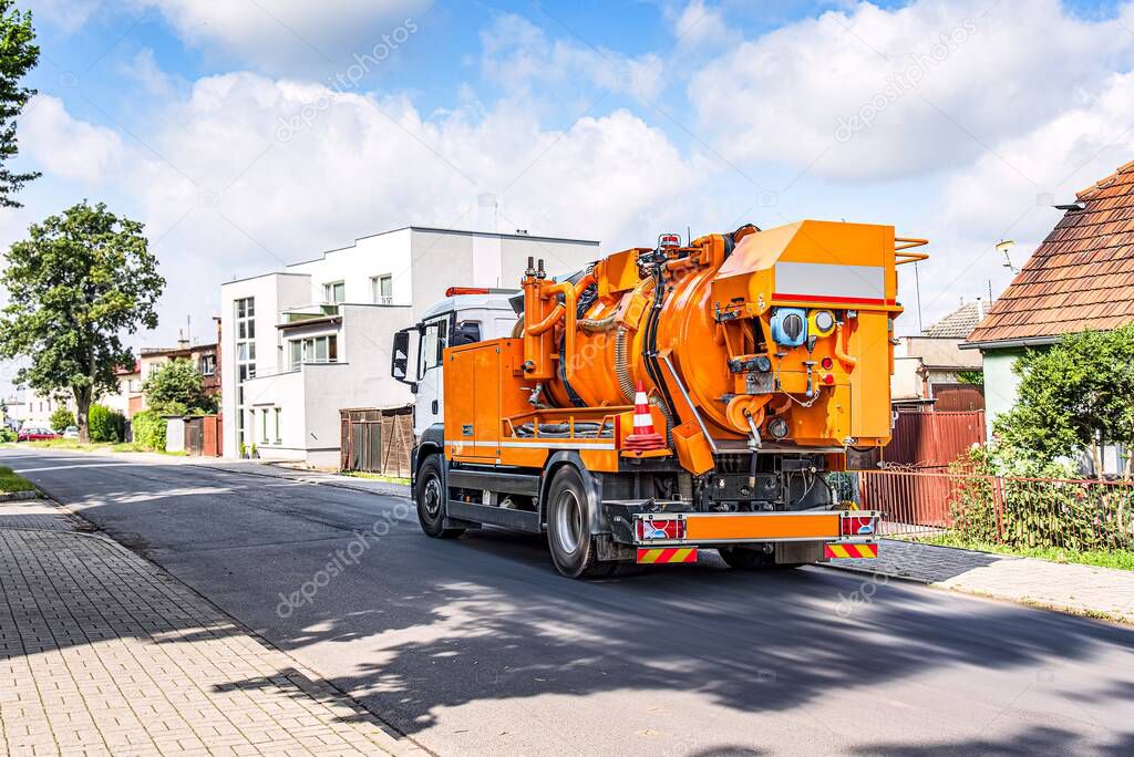 sewage cleaning truck, utility operation . 