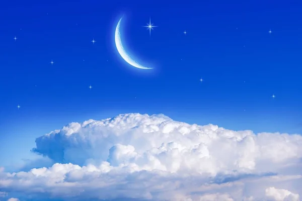Young Month Clouds Background Generous Ramadan — Stock Photo, Image