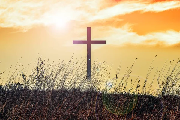 Cruz Deus Nos Raios Sol Contexto Das Religiões — Fotografia de Stock