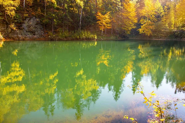 Järven Rannalla Syksyllä Rauhallisuus Luonnon Tausta — kuvapankkivalokuva
