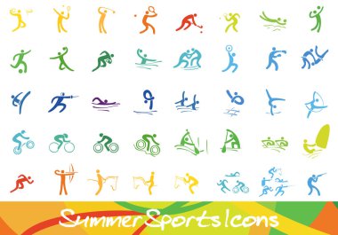 farklı yaz sporları simgeleri kümesi