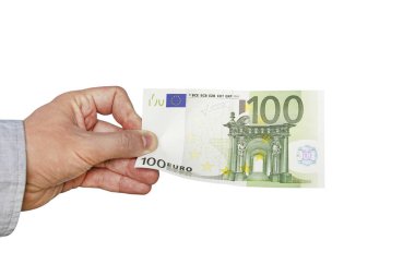 Beyaz, izole bir elinde para Euro rüşvet vermek, rüşvet ödemek