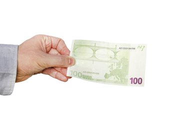 Beyaz, izole bir elinde para Euro rüşvet vermek, rüşvet ödemek
