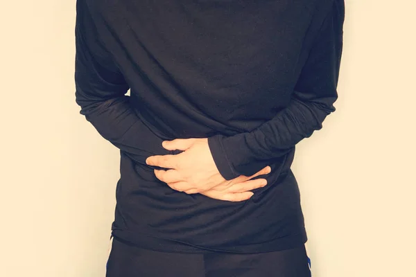 Junger Mann Mit Bauchschmerzen Bauchschmerzen Ein Mann Hat Einen Dicken — Stockfoto