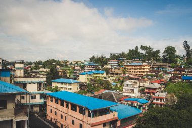 India Andaman Islands Port Blair. Old houses densely populated areas of cities in India. Dense construction of Asian cities. clipart