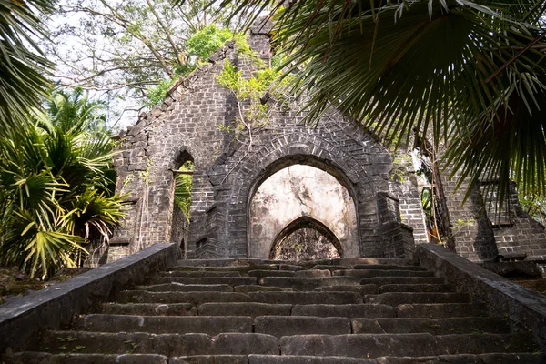 Bleak Stone Staircase Jungle Old Presbyterian Church Ruins Ross Island — Stock Photo, Image