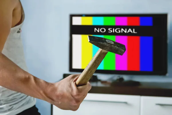 Viewer Furious Problems Broadcasting Multi Colored Stripes Screen Inscription Signal — Stock Photo, Image