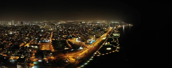 Vista Nocturna Los Rascacielos Tel Aviv Desde Mar Mediterráneo Vista — Foto de Stock