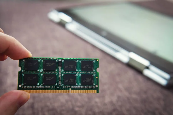 Memory Card Ram Laptop Background Ultrabook Transformer Folded Tablet Ddr — Stock Photo, Image
