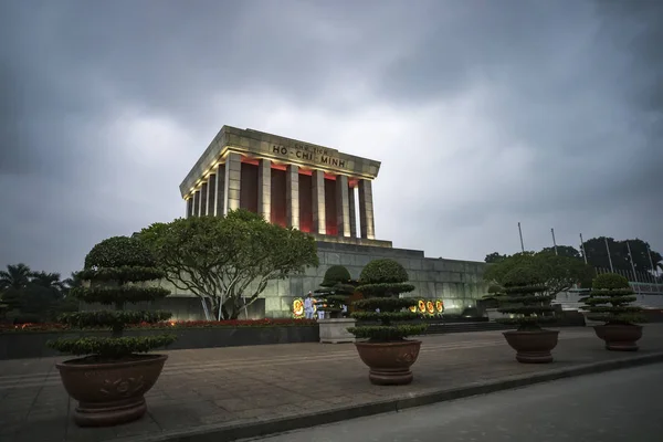 Mausoleum of famous people Ho Chi Minh against the cloudy sky in the evening, Hanoi,