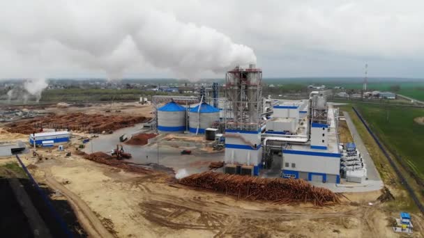 蓝天白烟弥漫 生态问题 木材加工厂烟囱冒出的烟 — 图库视频影像