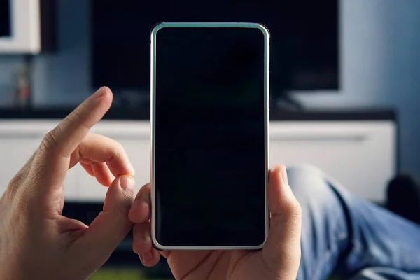 Imagen Burla Blanco Pantalla Blanca Phone Men Mano Celebración Mensajes — Foto de Stock