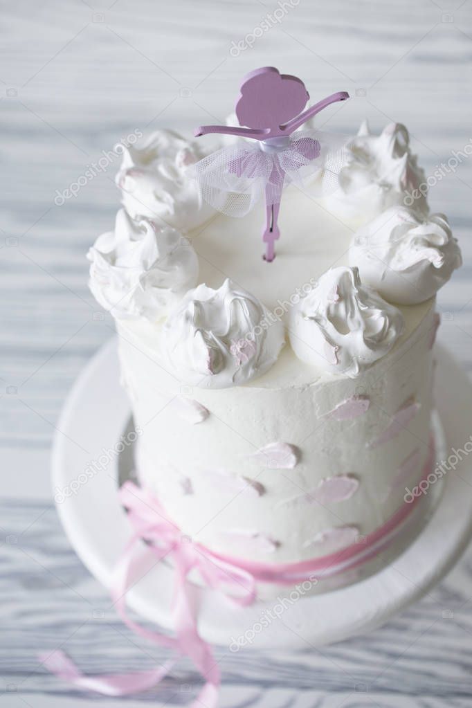 birthday pink cake. Tiered birthday cake. Children's pink cake